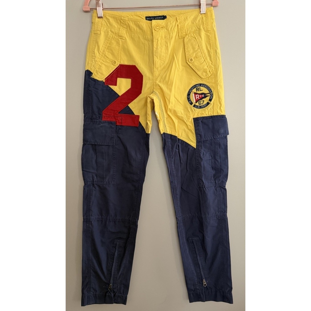 Vintage Polo Ralph Lauren RL 67 Sailing Cargo Pants Yellow/Blue Women's Size 2